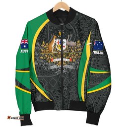 Aboriginal Bomber Jacket Women, Australia Coat of Arms - Aussie Spirit Green