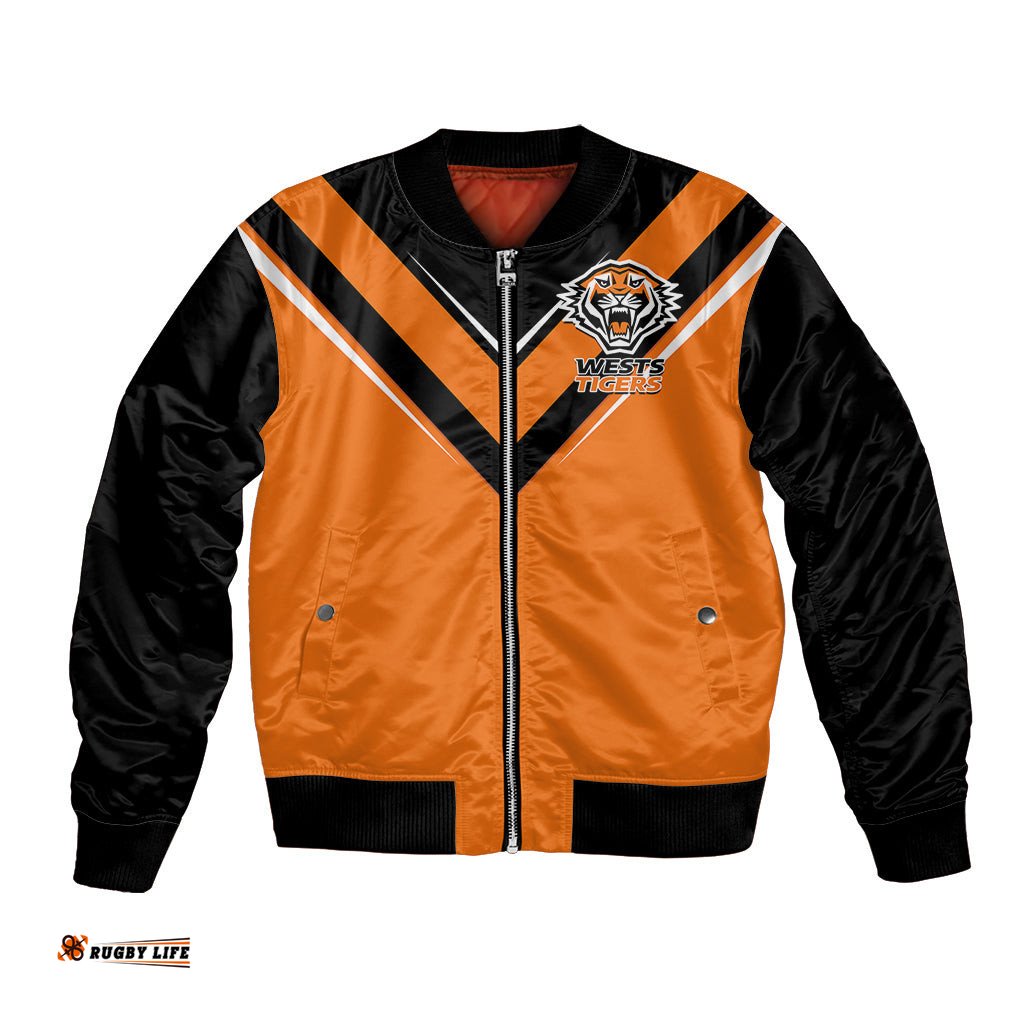 Personalised Wests Tigers Rugby Bomber Jacket Orange Simple Style