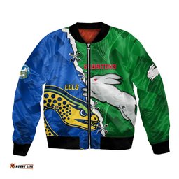 Custom Personalised Rabbitohs Mix Eels Rugby Bomber Jacket Souths And Parra Sporty Style