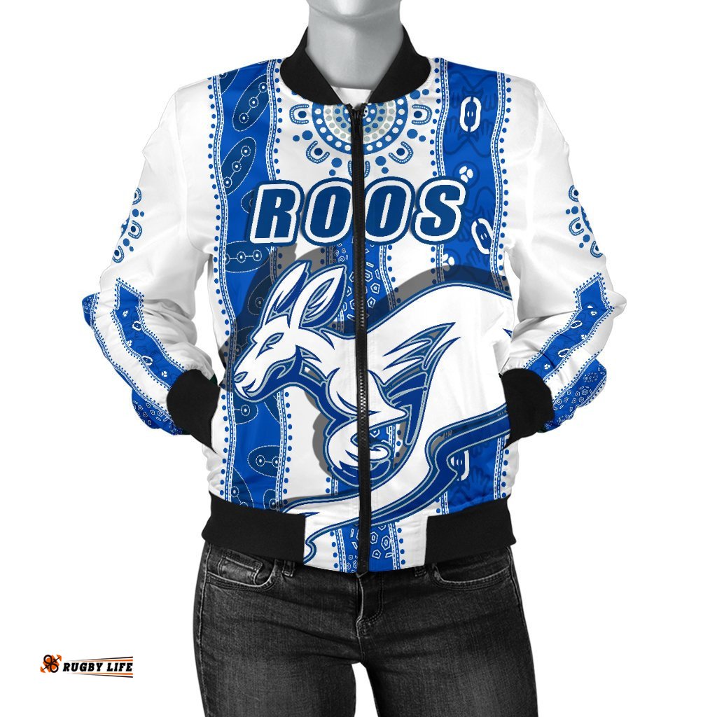 Melbourne Kangaroos Women Bomber Jacket Indigenous North - Roos White