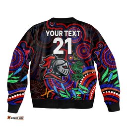Custom Knights Rugby Aboriginal Art Bomber Jacket NAIDOC Indigenous Tribal