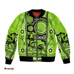 Custom Sydney Thunder Cricket Bomber Jacket Happy Australia Day Aboriginal Art