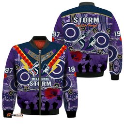 Melbourne Storm Rugby ANZAC Bomber Jacket Indigenous Poppy Australian Army