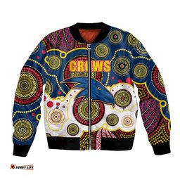 Custom Personalised And Number Crows AFL Bomber Jacket Aboriginal Patterns