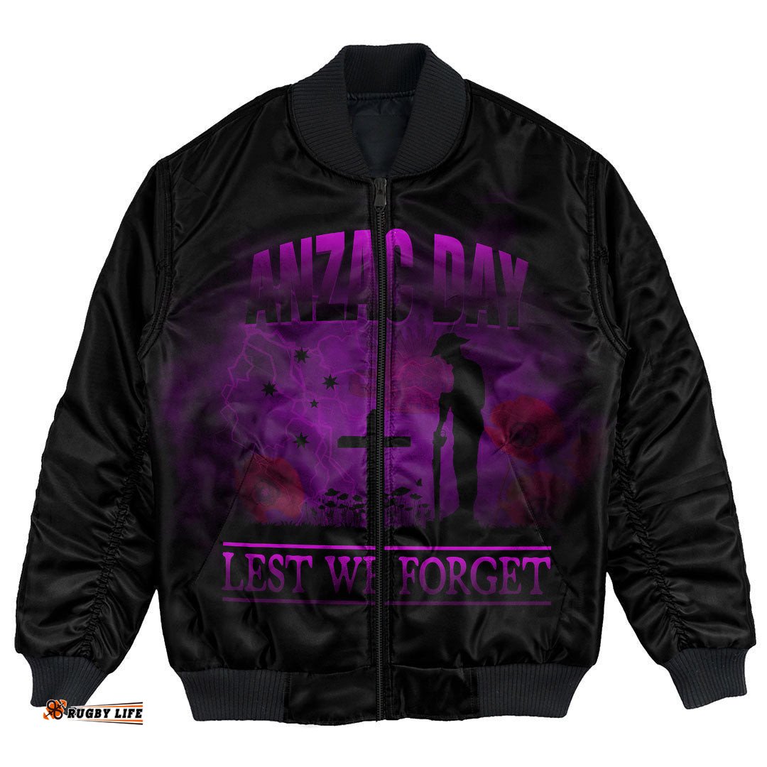 Anzac Day Remember Australia & New Zealand Purple Bomber Jacket