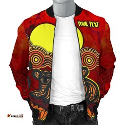 Custom Text Aboriginal Men's Bomber Jacket - Australian Indigenous Koala