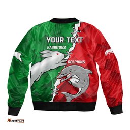 Custom Personalised Rabbitohs Mix Dolphins Rugby Bomber Jacket Sporty Style