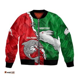 Custom Personalised Rabbitohs Mix Dolphins Rugby Bomber Jacket Sporty Style