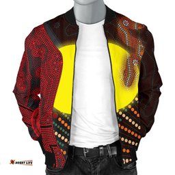 Aboriginal Men's Bomber Jacket - Indigenous Snake Sun Dot Painting