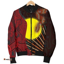 Aboriginal Men's Bomber Jacket - Indigenous Snake Sun Dot Painting