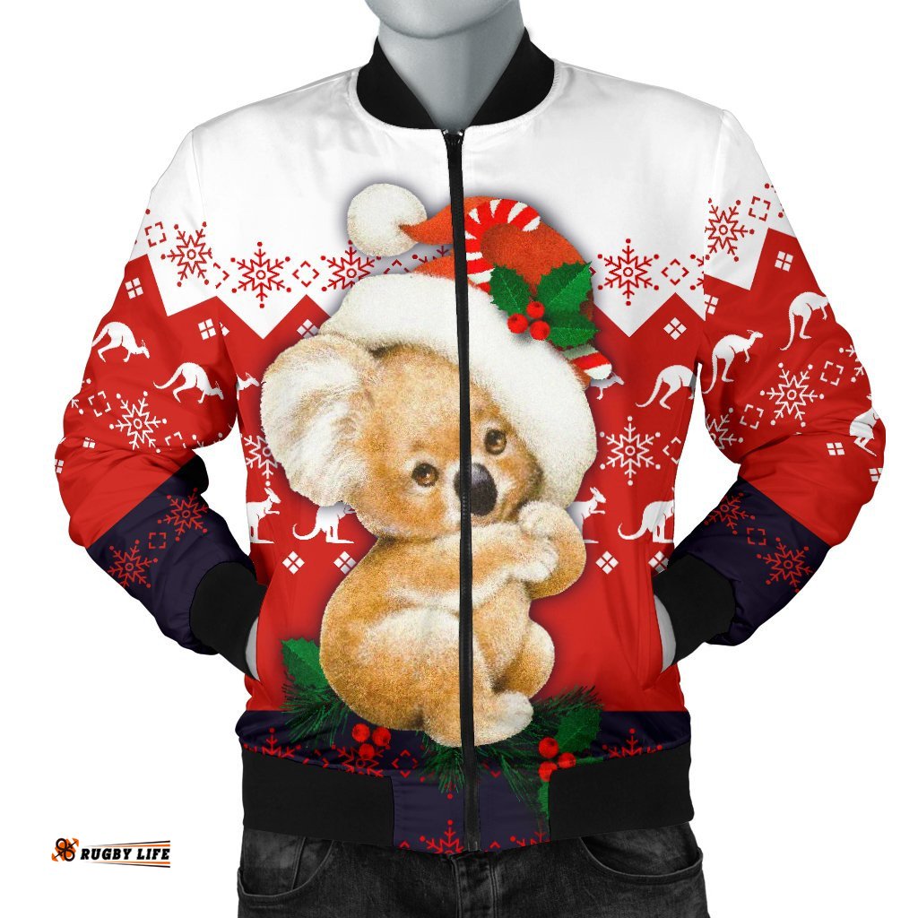 Christmas Bomber Jacket - Koala Jacket Kangaroo Symbol Snowflakes - Men