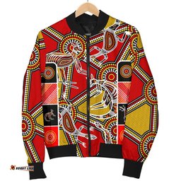 Aboriginal Women's Bomber Jacket, Kangaroo Dot Painting Patterns