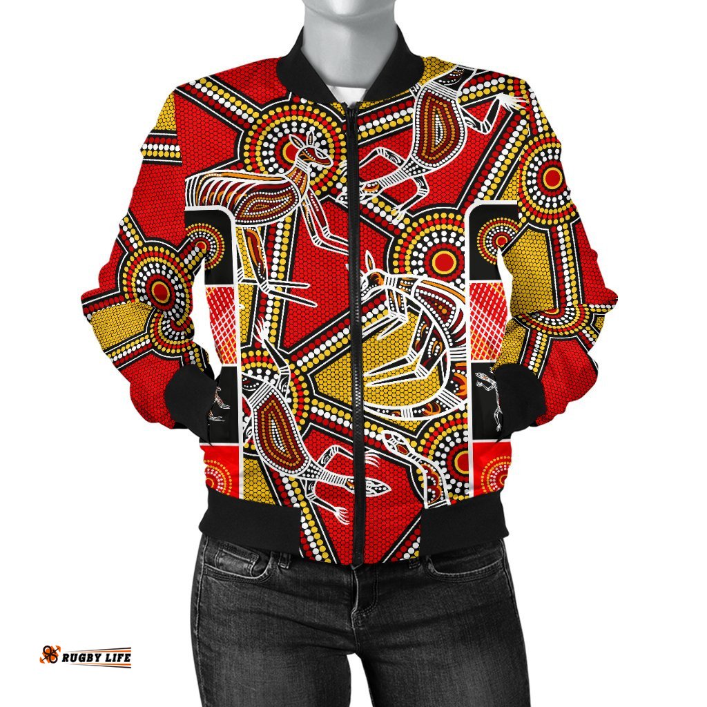 Aboriginal Women's Bomber Jacket, Kangaroo Dot Painting Patterns