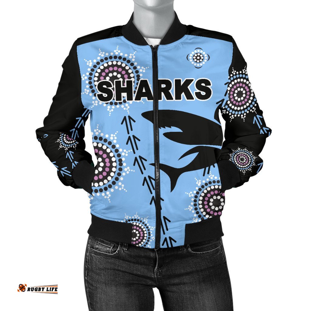 Cronulla Women's Bomber Jacket Sharks Simple Indigenous - Blue