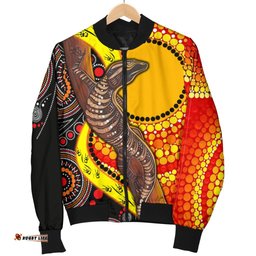 Men's Bomber Jacket - Australian Aboriginal Dot Painting Sun and Lizard