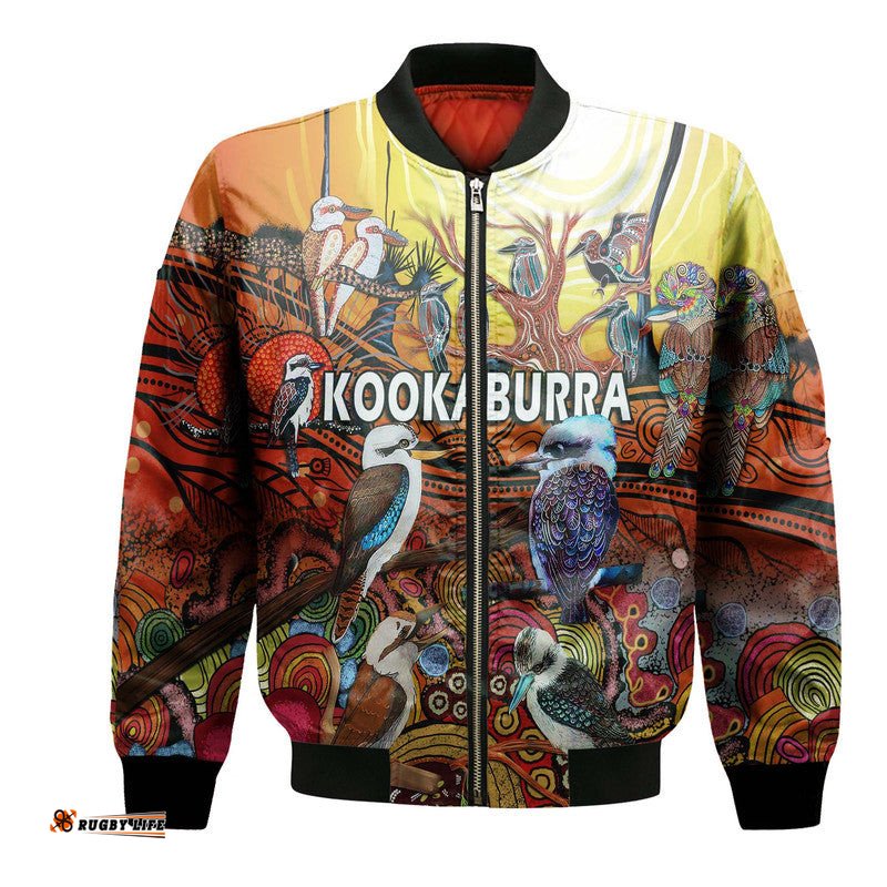 Australia Kookaburra Dreaming Aboriginal Arty Style Bomber Jacket