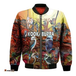 Australia Kookaburra Dreaming Aboriginal Arty Style Bomber Jacket