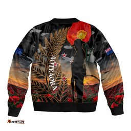 New Zealand ANZAC Day Bomber Jacket Lest We Forget Silver Fern With Camouflage