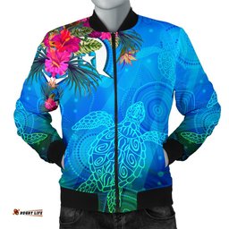 Men Bomber Jacket - Torres Strait Blue Sea With Hibiscus