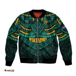 Custom Wallabies Rugby Bomber Jacket Polynesian and Aboriginal Special Green Version