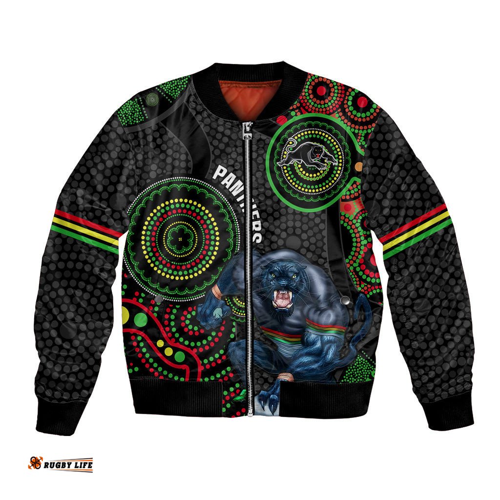 Custom NRL Panthers Bomber Jacket Indigenous Penrith Dynamic Black Version