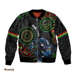 Custom NRL Panthers Bomber Jacket Indigenous Penrith Dynamic Black Version