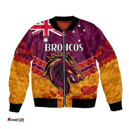 Custom Text And Number Broncos Rugby ANZAC Bomber Jacket Lest We Forget