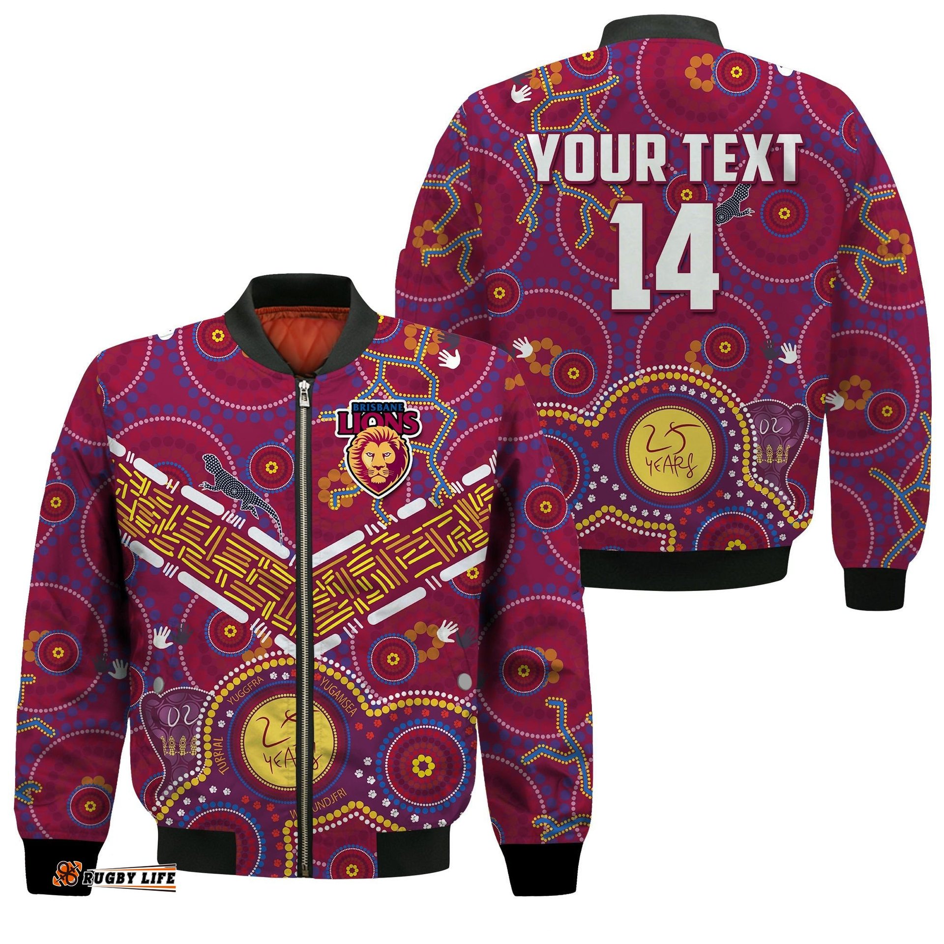 Custom Text And Number Brisbane Football Bomber Jacket Indigenous Pattern Go Lions Unique Version