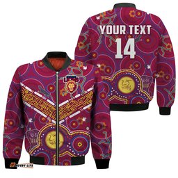 Custom Text And Number Brisbane Football Bomber Jacket Indigenous Pattern Go Lions Unique Version
