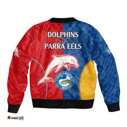 NRL Dolphins Combine Parra Eels Bomber Jacket Sporty Style