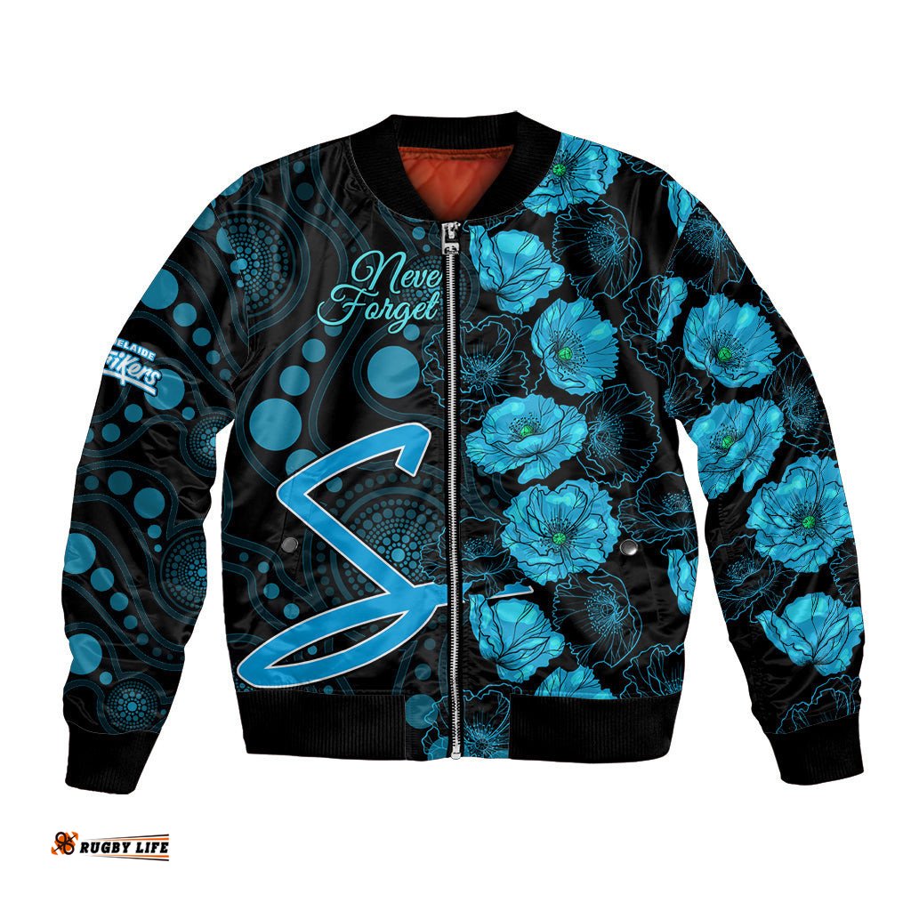 Strikers Cricket Never Forget Custom Bomber Jacket ANZAC Day with Poppy Aboriginal