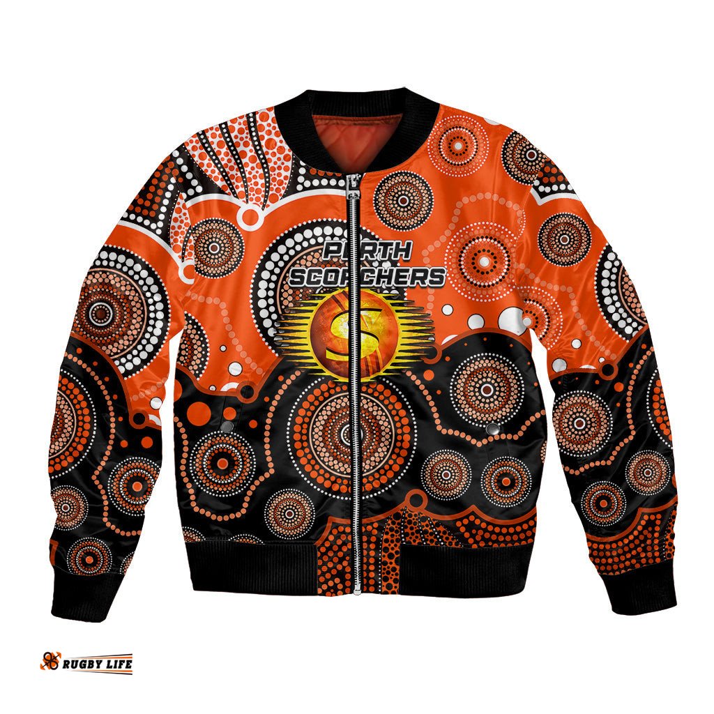 Custom Text And Number Perth Scorchers BBL Bomber Jacket Aboriginal Patterns