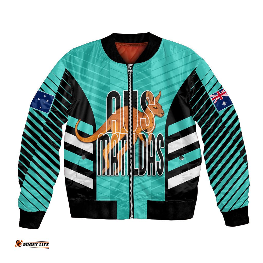 Custom Australia Soccer Bomber Jacket Go Matildas Dynamic - Turquoise