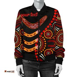 Aboriginal Personalised Women's Bomber Jacket - Aboriginal Boomerangs With Dot Painting Pattern