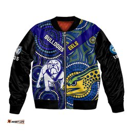 Bulldogs Mix Parramatta Eels Rugby Bomber Jacket Aboriginal Version