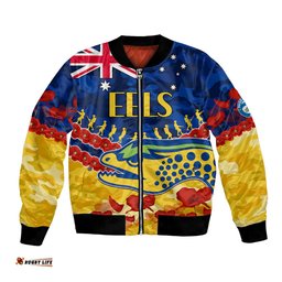 Custom Text And Number Eels Rugby ANZAC Bomber Jacket Lest We Forget