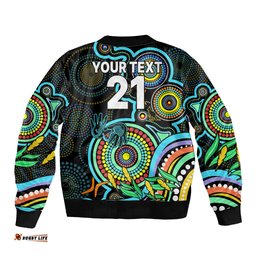 Custom Port Adelaide Football Aboriginal Art Bomber Jacket NAIDOC Indigenous Tribal