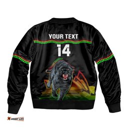 Custom Australia Day Panthers Bomber Jacket NRL 2024 Sydney Opera House With Map - Black