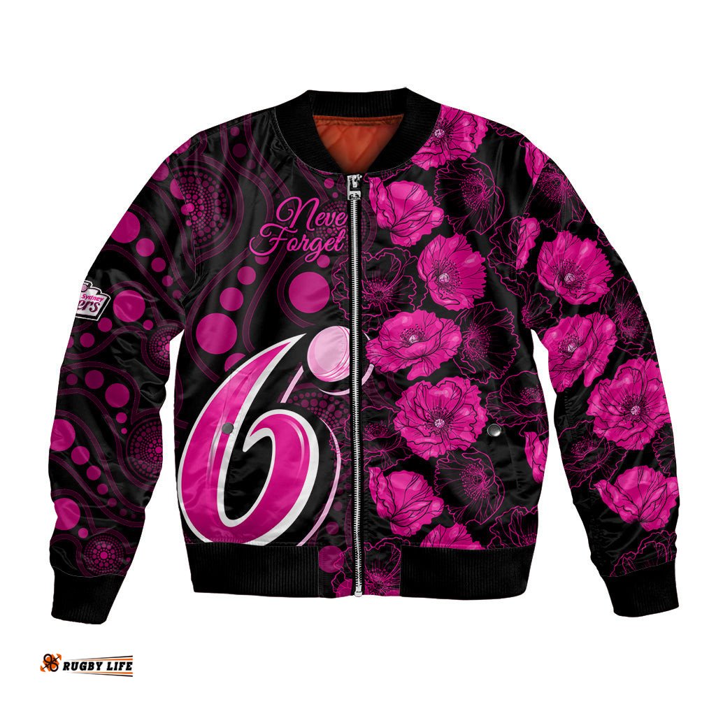 Sixers Cricket Never Forget Custom Bomber Jacket ANZAC Day with Poppy Aboriginal