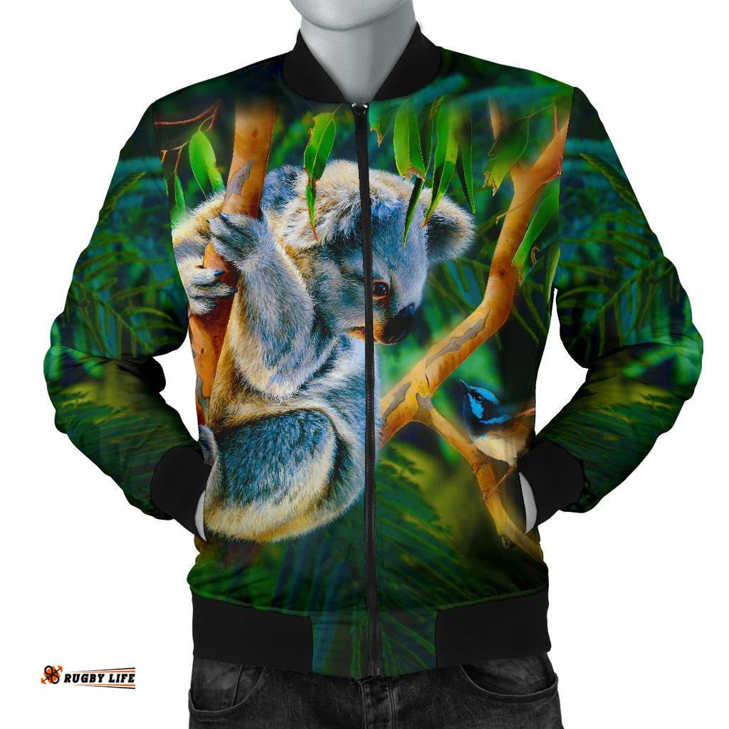 Men Bomber Jacket - 3D Koala Jacket - Koala Aussie Greeting