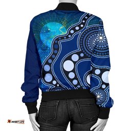 Aboriginal Women's Bomber Jacket - Australia Indigenous Flag Circle Dot Painting Art Blue