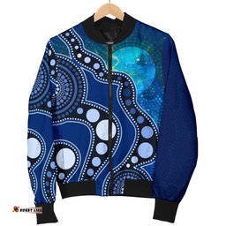 Aboriginal Women's Bomber Jacket - Australia Indigenous Flag Circle Dot Painting Art Blue