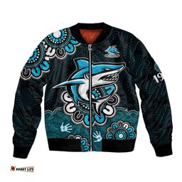Custom Personalised NRL Cronulla-Sutherland Sharks Rugby Sharkies 1963 Aboriginal Bomber Jacket
