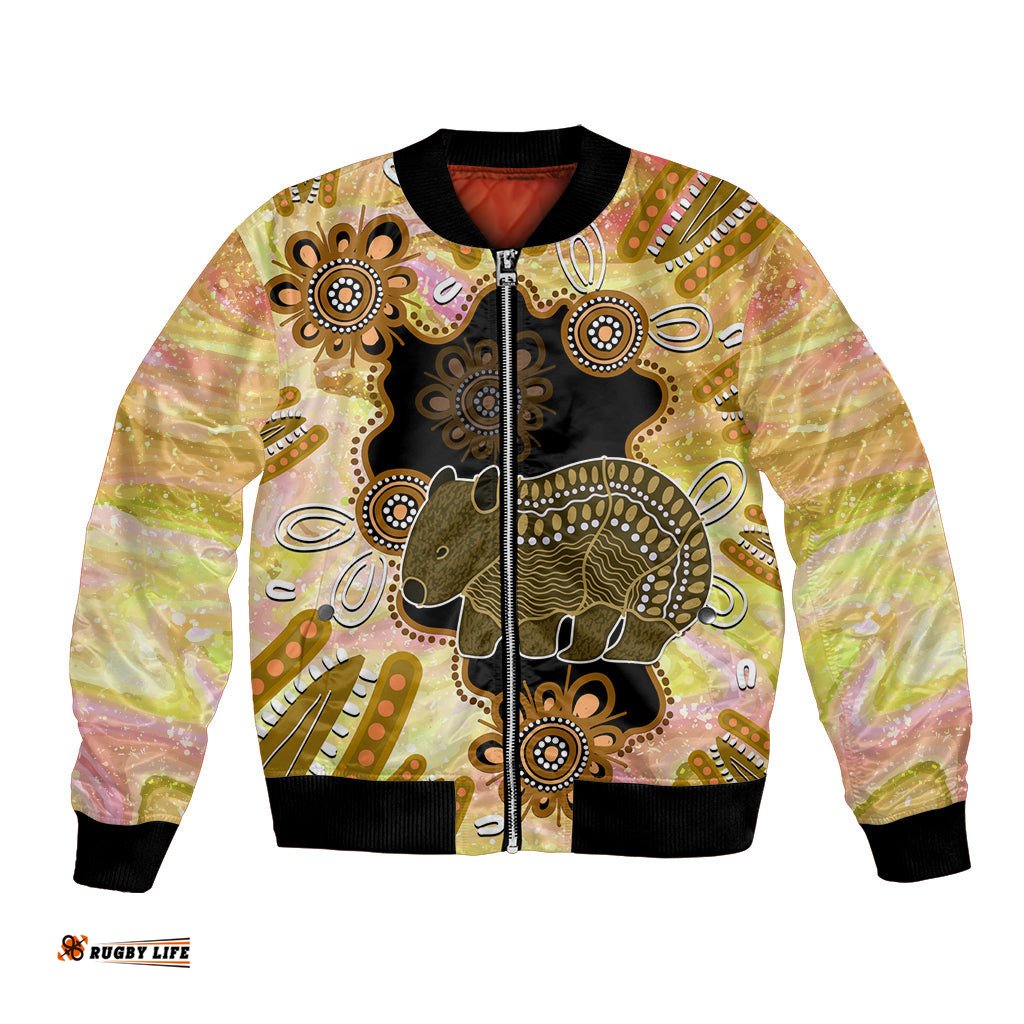 Australia Opal Wombat Bomber Jacket Aussie Aboriginal Art