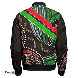Rabbitohs Rugby Anzac Aboriginal Bomber Jacket - Rabbitohs Remembrance Day with Poppy Flower Bomber Jacket