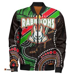 Rabbitohs Rugby Anzac Aboriginal Bomber Jacket - Rabbitohs Remembrance Day with Poppy Flower Bomber Jacket