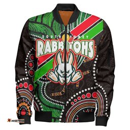 Rabbitohs Rugby Anzac Aboriginal Bomber Jacket - Rabbitohs Remembrance Day with Poppy Flower Bomber Jacket
