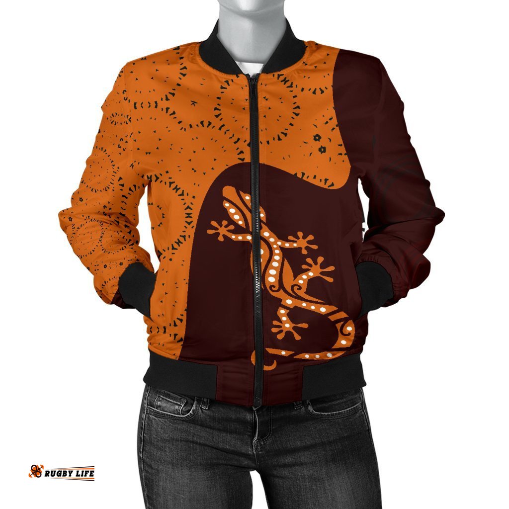 Aboriginal Women's Bomber Jacket - Lizard in Aboriginal Dreaming