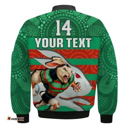 Custom Text And Number Rabbitohs Rugby Bomber Jacket Aboriginal Dot Painting Glory Glory Sporty Style