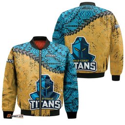 Gold Coast Titans Bomber Jacket Grunge Polynesian Tattoo - NRL